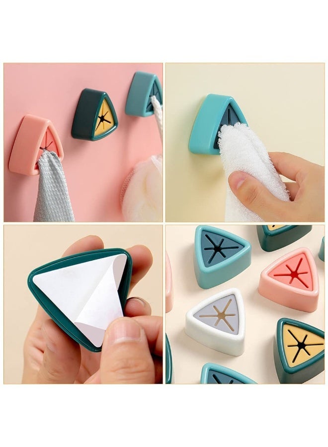 4 خطافات لاصقة قوية - حامل مناشف يد بمركز من مادة PVC ناعمة، شكل مثلث، سهل التركيب على الحائط أو الزجاج أو الخزانة، مثالي لتنظيم المنزل - Image 3